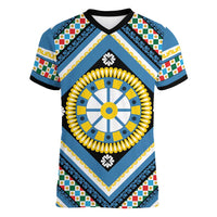 Sicily Italy Carretto Siciliano Women V-Neck T-Shirt Azure Sicilian Cart Wheel Pattern