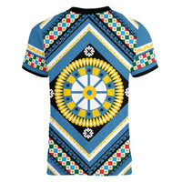 Sicily Italy Carretto Siciliano Women V-Neck T-Shirt Azure Sicilian Cart Wheel Pattern