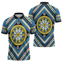 Sicily Italy Carretto Siciliano Zipper Polo Shirt Azure Sicilian Cart Wheel Pattern