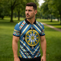 Sicily Italy Carretto Siciliano Zipper Polo Shirt Azure Sicilian Cart Wheel Pattern