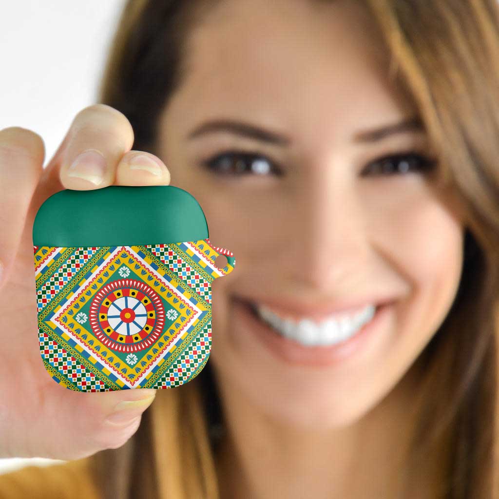 Sicily Italy Carretto Siciliano AirPods Case Green Sicilian Cart Wheel Pattern