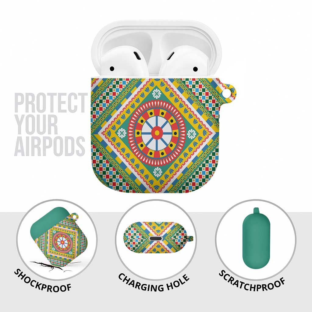 Sicily Italy Carretto Siciliano AirPods Case Green Sicilian Cart Wheel Pattern