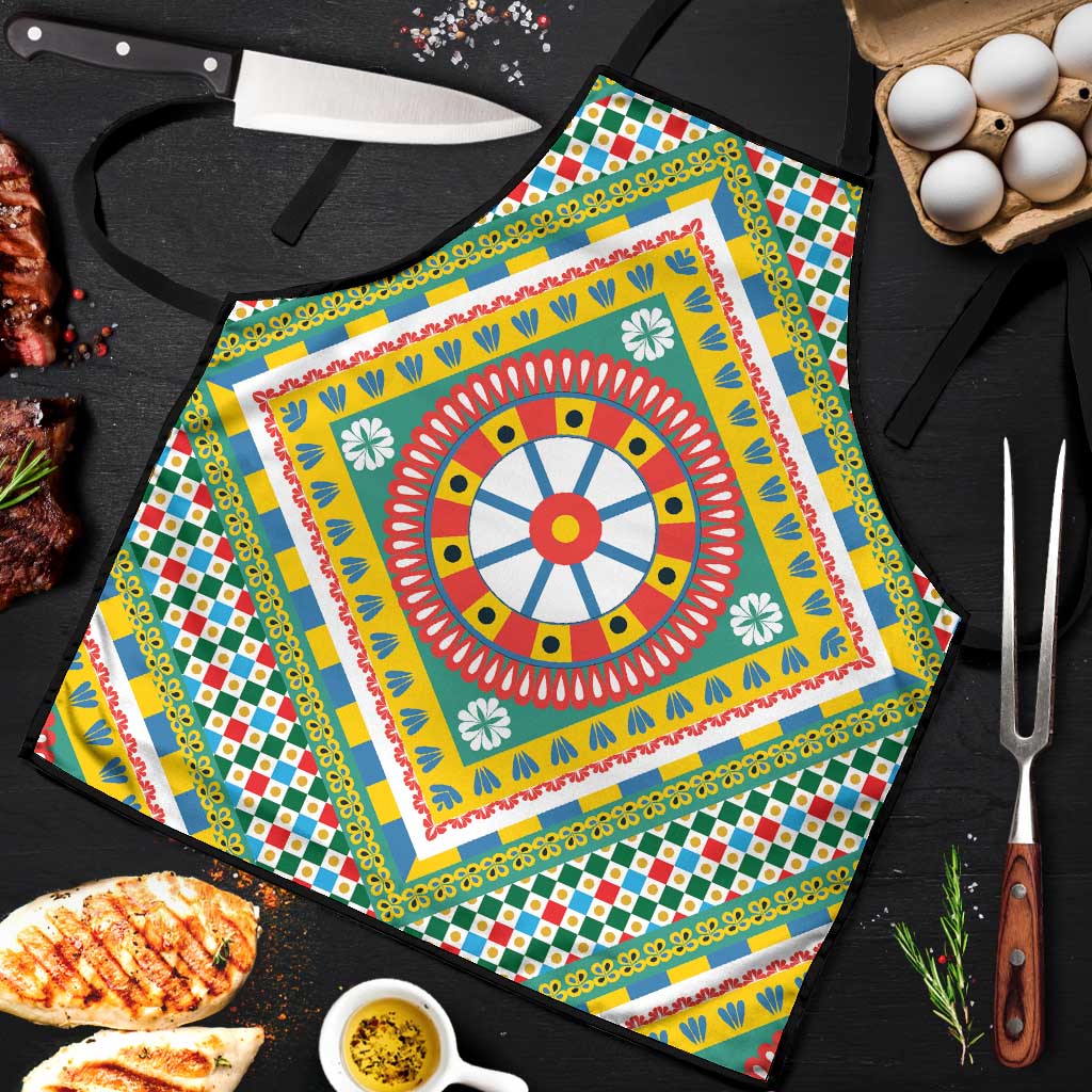 Sicily Italy Carretto Siciliano Apron Green Sicilian Cart Wheel Pattern