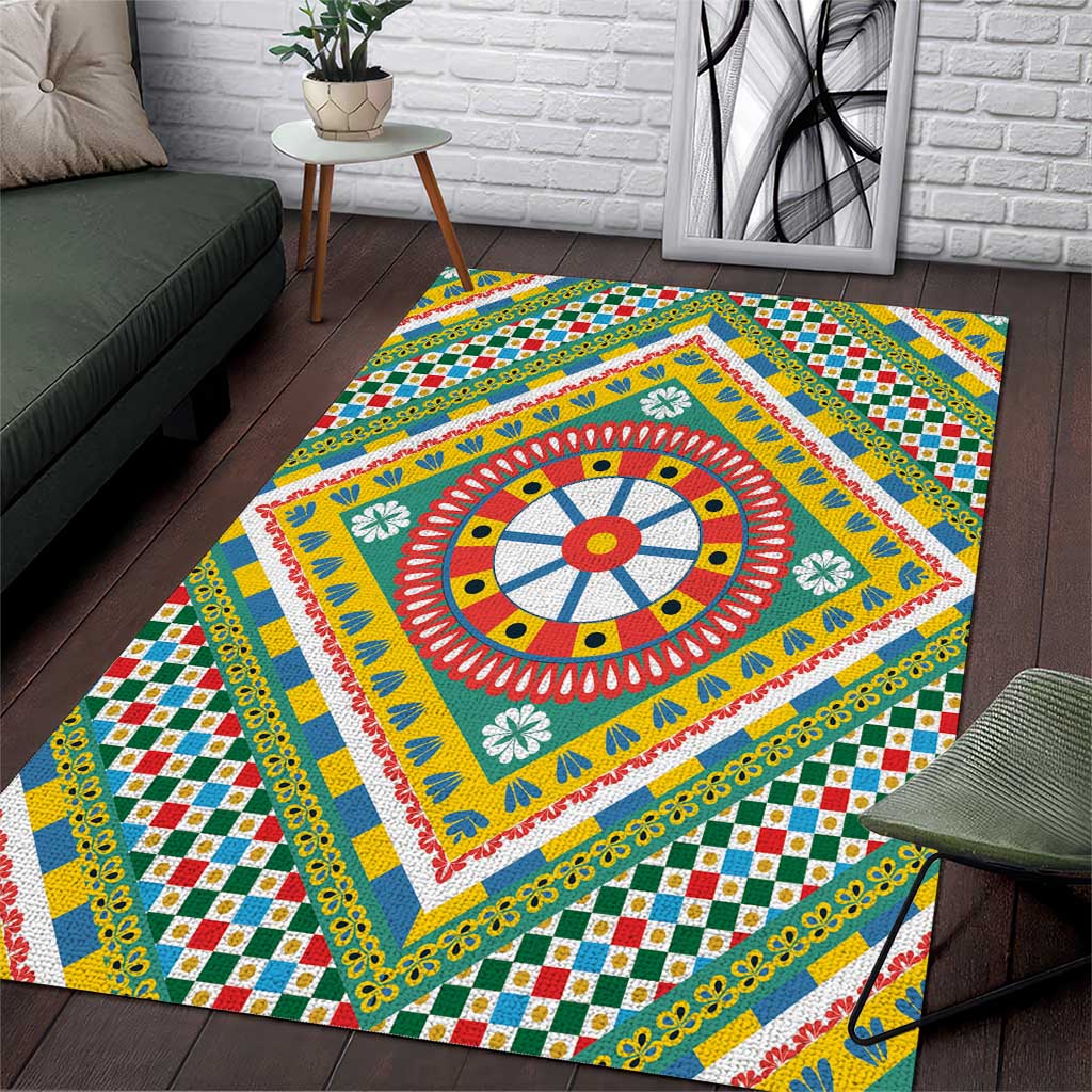 Sicily Italy Carretto Siciliano Area Rug Green Sicilian Cart Wheel Pattern