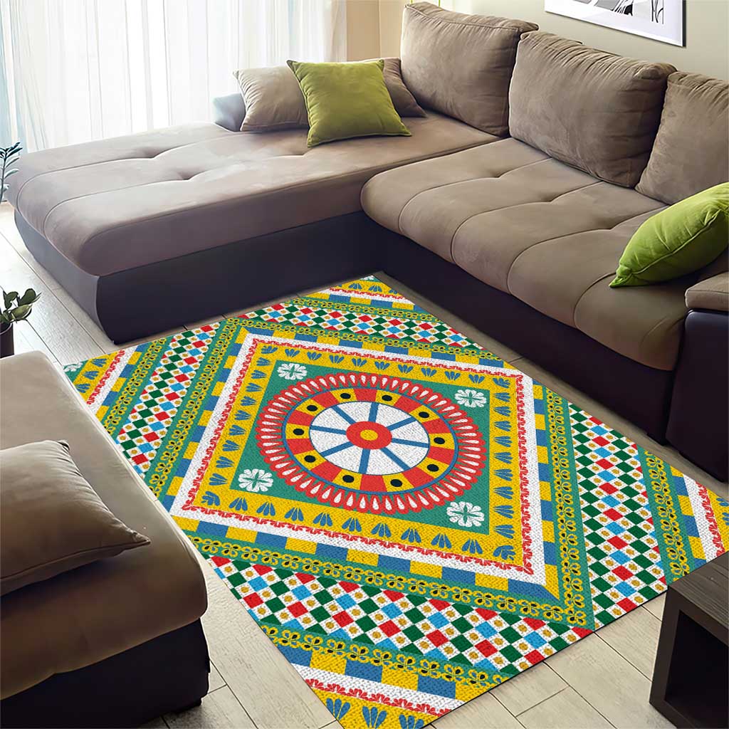 Sicily Italy Carretto Siciliano Area Rug Green Sicilian Cart Wheel Pattern