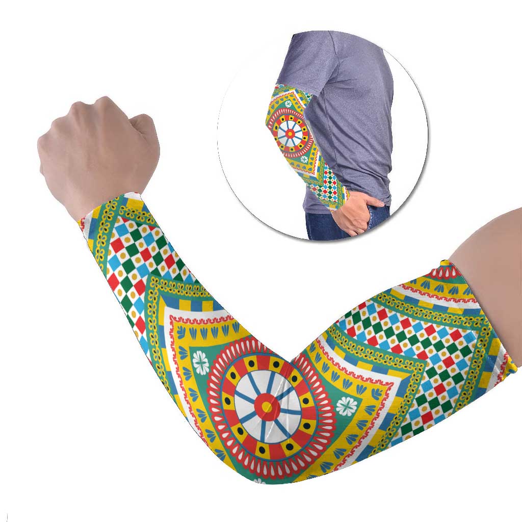 Sicily Italy Carretto Siciliano Arm Sleeves Green Sicilian Cart Wheel Pattern