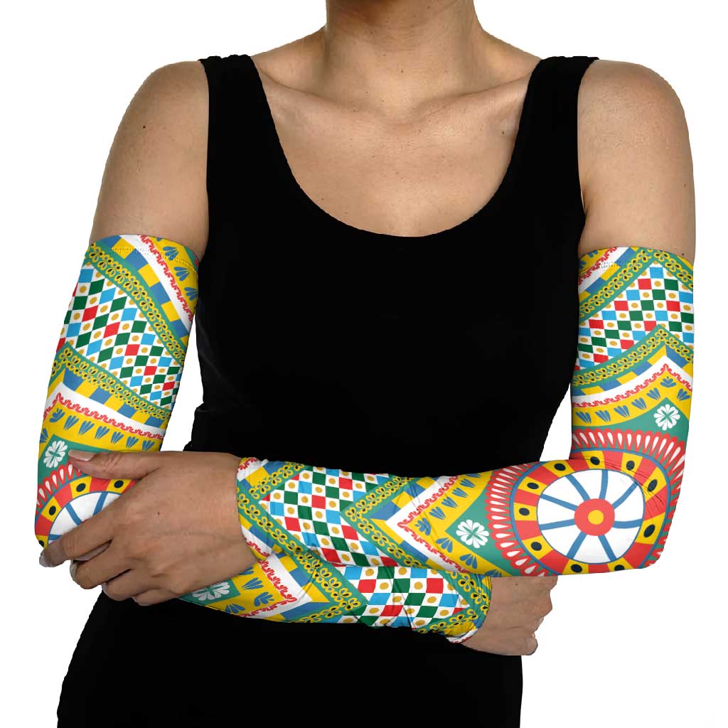 Sicily Italy Carretto Siciliano Arm Sleeves Green Sicilian Cart Wheel Pattern