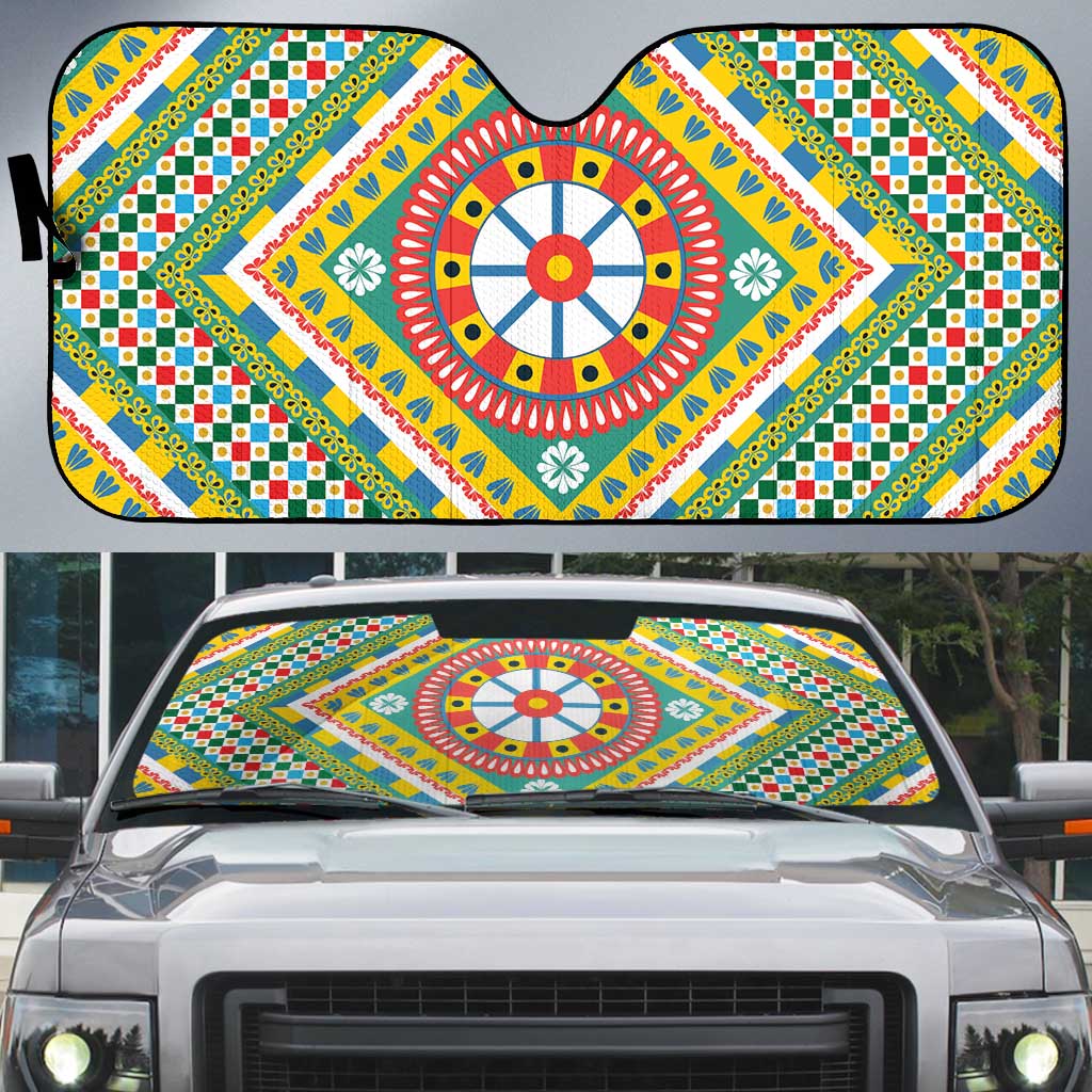 Sicily Italy Carretto Siciliano Auto Sun Shade Green Sicilian Cart Wheel Pattern