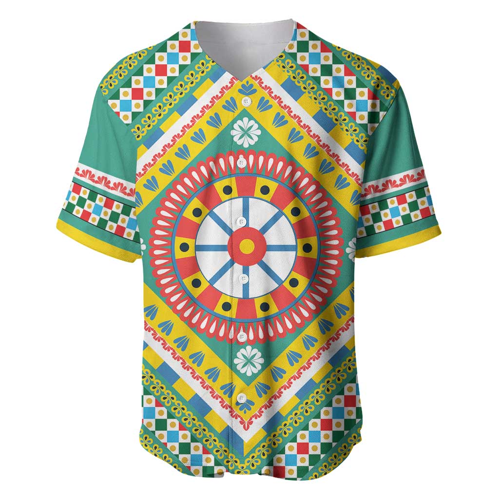 Sicily Italy Carretto Siciliano Baseball Jersey Green Sicilian Cart Wheel Pattern