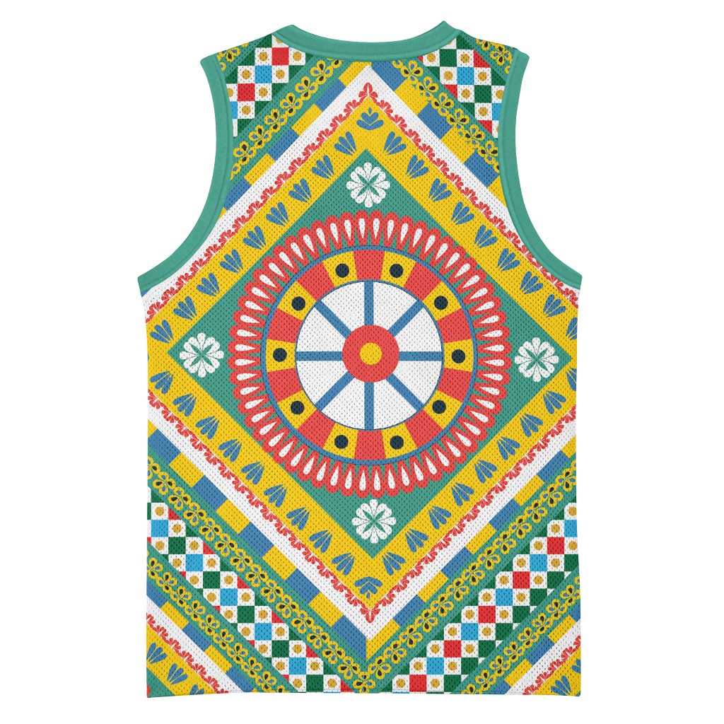 Sicily Italy Carretto Siciliano Basketball Jersey Green Sicilian Cart Wheel Pattern