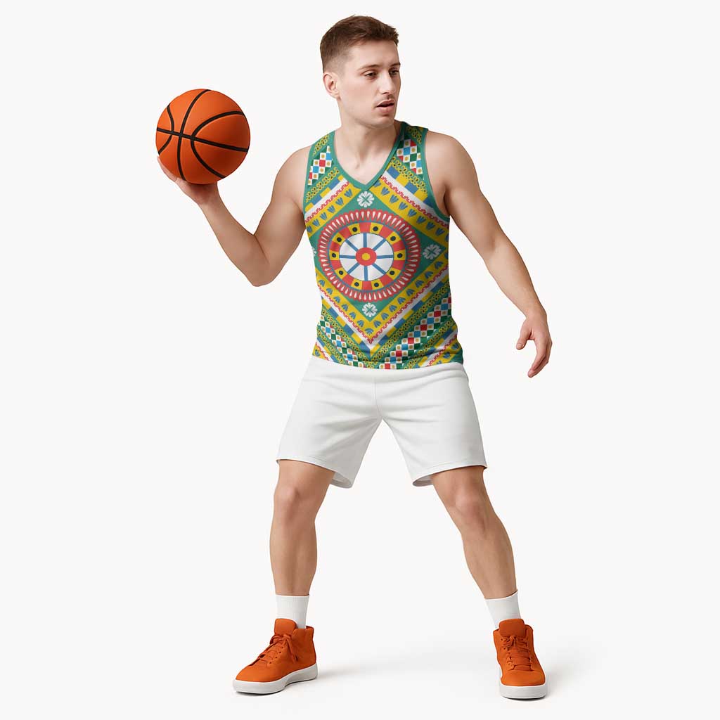 Sicily Italy Carretto Siciliano Basketball Jersey Green Sicilian Cart Wheel Pattern
