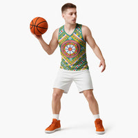 Sicily Italy Carretto Siciliano Basketball Jersey Green Sicilian Cart Wheel Pattern