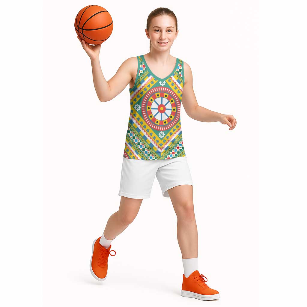 Sicily Italy Carretto Siciliano Basketball Jersey Green Sicilian Cart Wheel Pattern