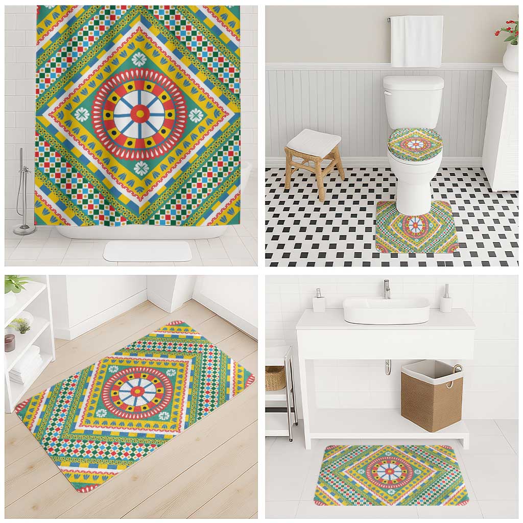 Sicily Italy Carretto Siciliano Bathroom Set Green Sicilian Cart Wheel Pattern