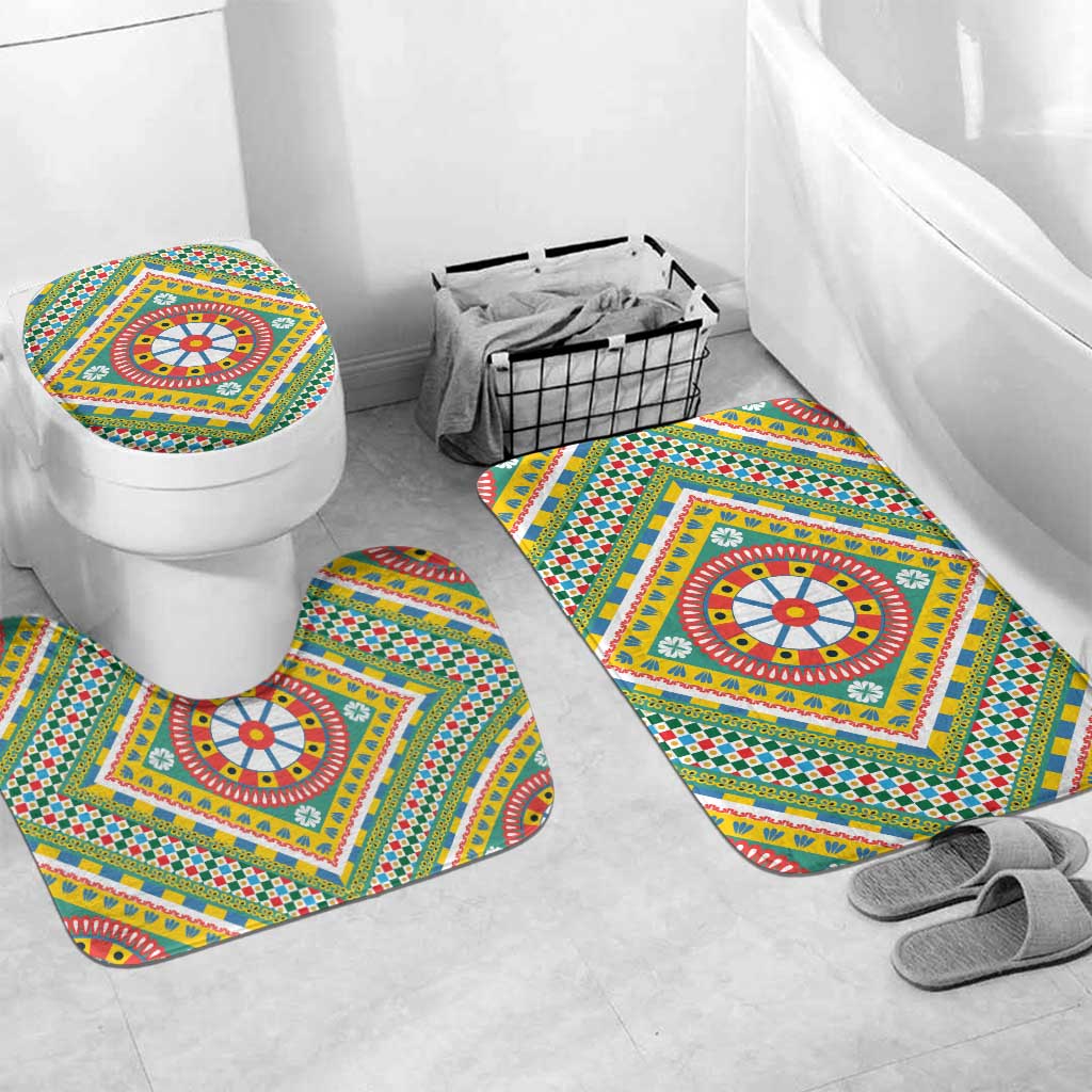 Sicily Italy Carretto Siciliano Bathroom Set Green Sicilian Cart Wheel Pattern