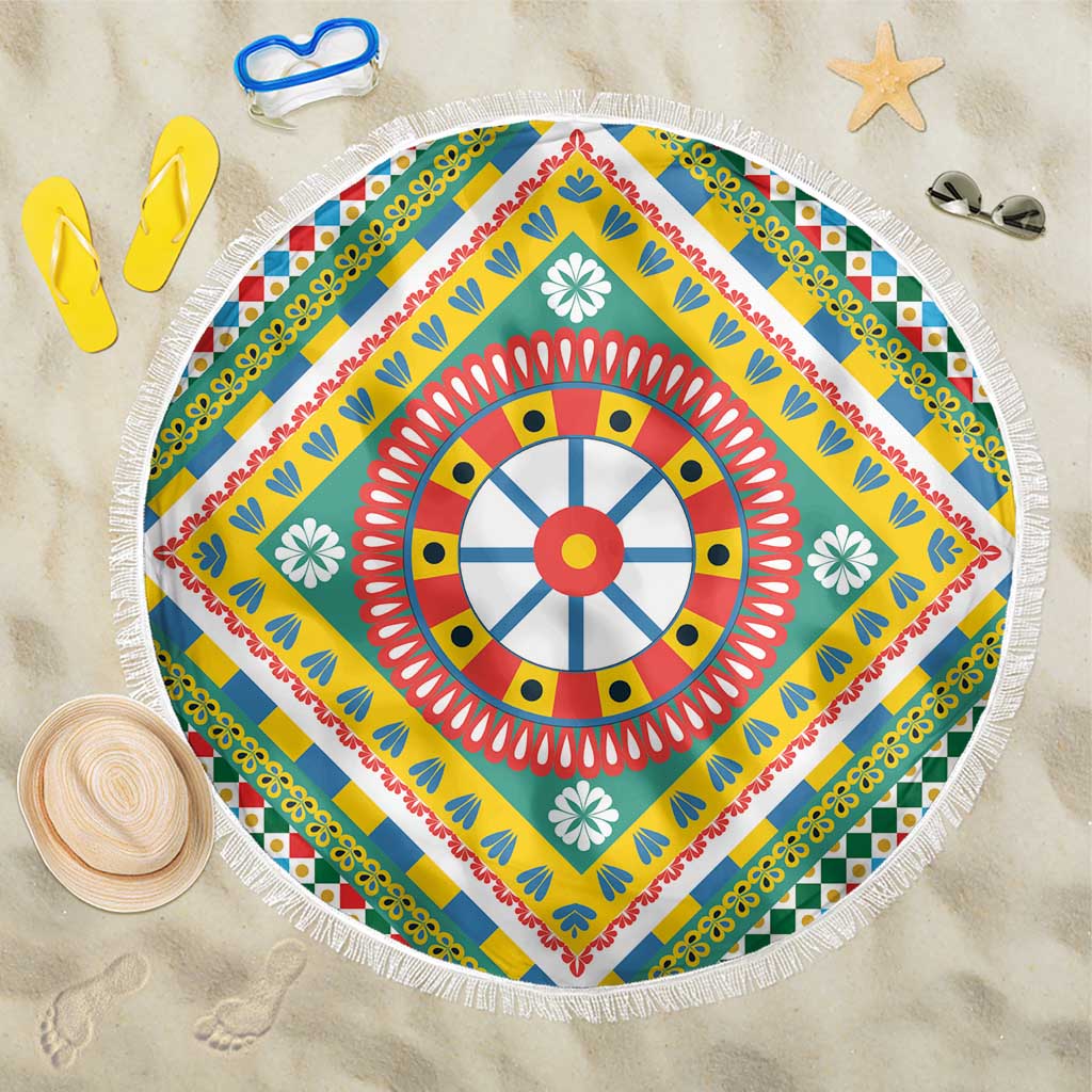 Sicily Italy Carretto Siciliano Beach Blanket Green Sicilian Cart Wheel Pattern