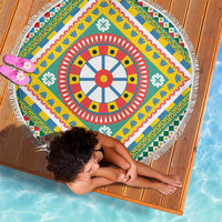 Sicily Italy Carretto Siciliano Beach Blanket Green Sicilian Cart Wheel Pattern