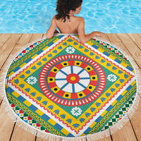Sicily Italy Carretto Siciliano Beach Blanket Green Sicilian Cart Wheel Pattern