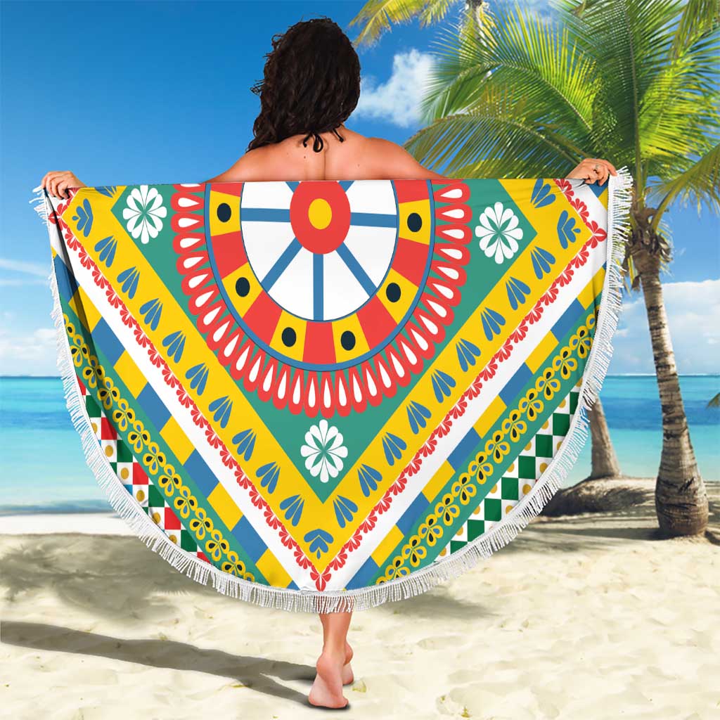 Sicily Italy Carretto Siciliano Beach Blanket Green Sicilian Cart Wheel Pattern