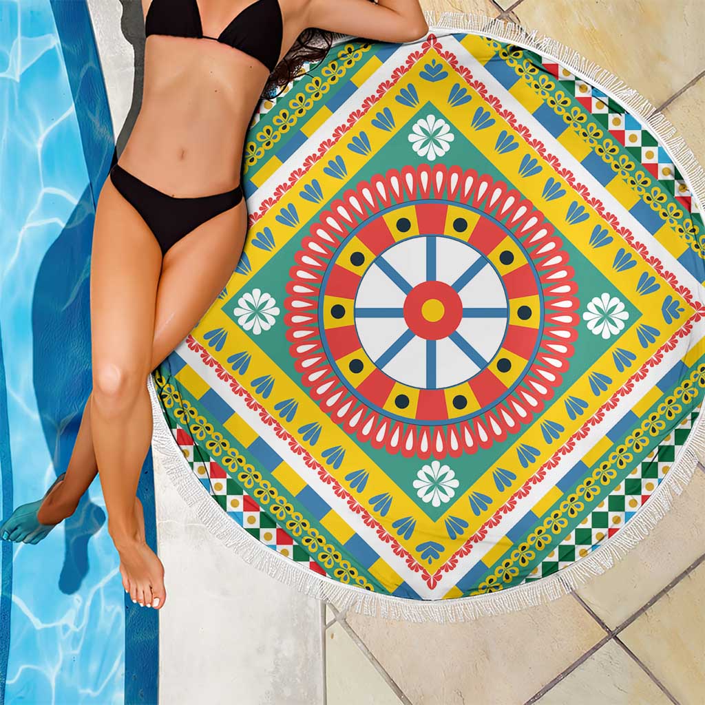 Sicily Italy Carretto Siciliano Beach Blanket Green Sicilian Cart Wheel Pattern