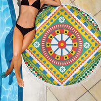 Sicily Italy Carretto Siciliano Beach Blanket Green Sicilian Cart Wheel Pattern