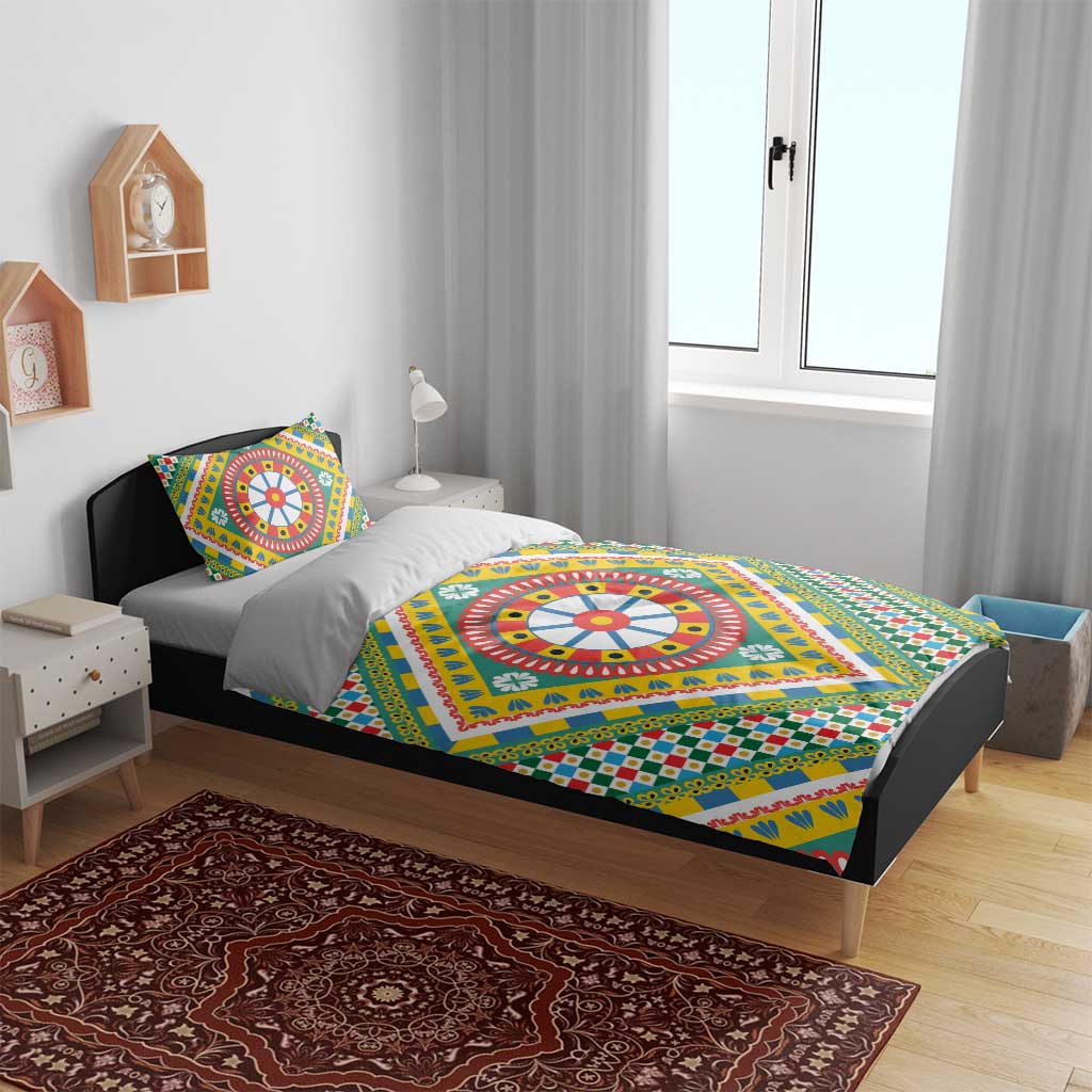 Sicily Italy Carretto Siciliano Bedding Set Green Sicilian Cart Wheel Pattern