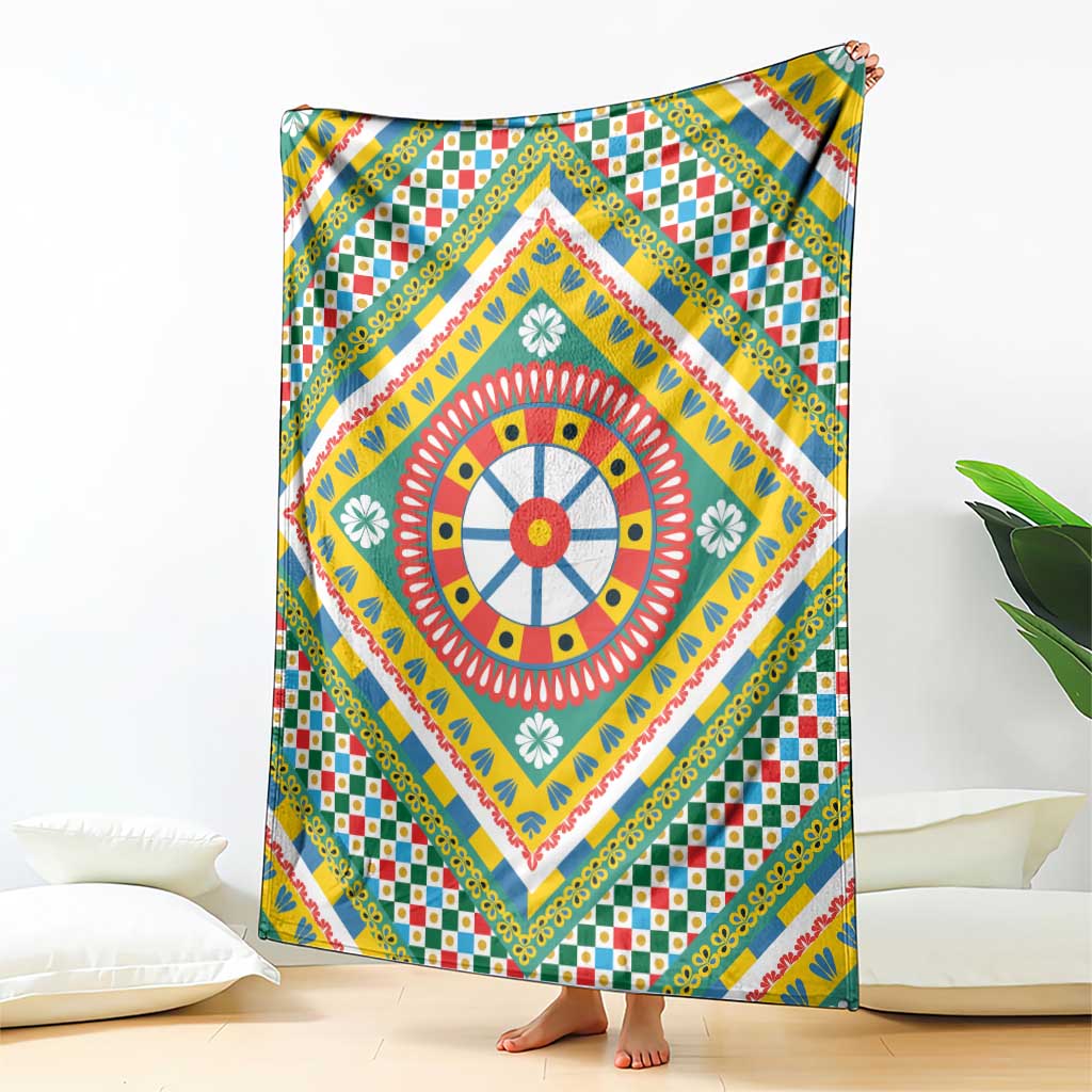 Sicily Italy Carretto Siciliano Blanket Green Sicilian Cart Wheel Pattern
