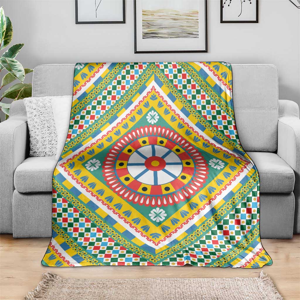 Sicily Italy Carretto Siciliano Blanket Green Sicilian Cart Wheel Pattern