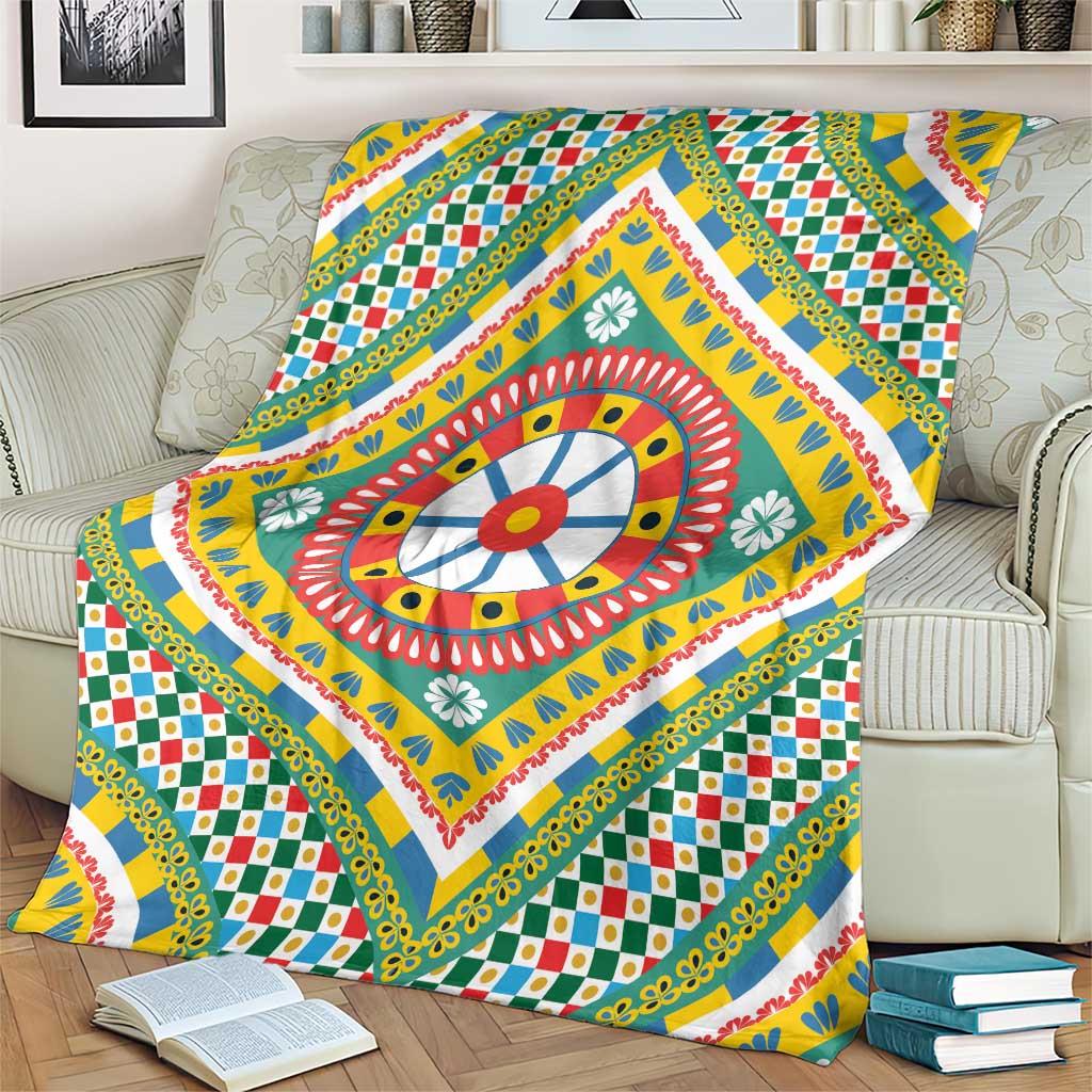 Sicily Italy Carretto Siciliano Blanket Green Sicilian Cart Wheel Pattern