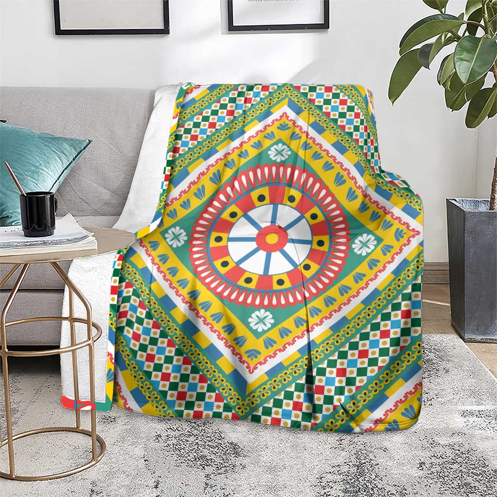 Sicily Italy Carretto Siciliano Blanket Green Sicilian Cart Wheel Pattern