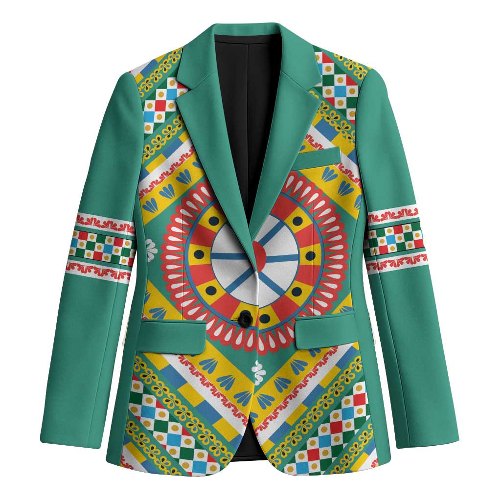 Sicily Italy Carretto Siciliano Blazer Green Sicilian Cart Wheel Pattern