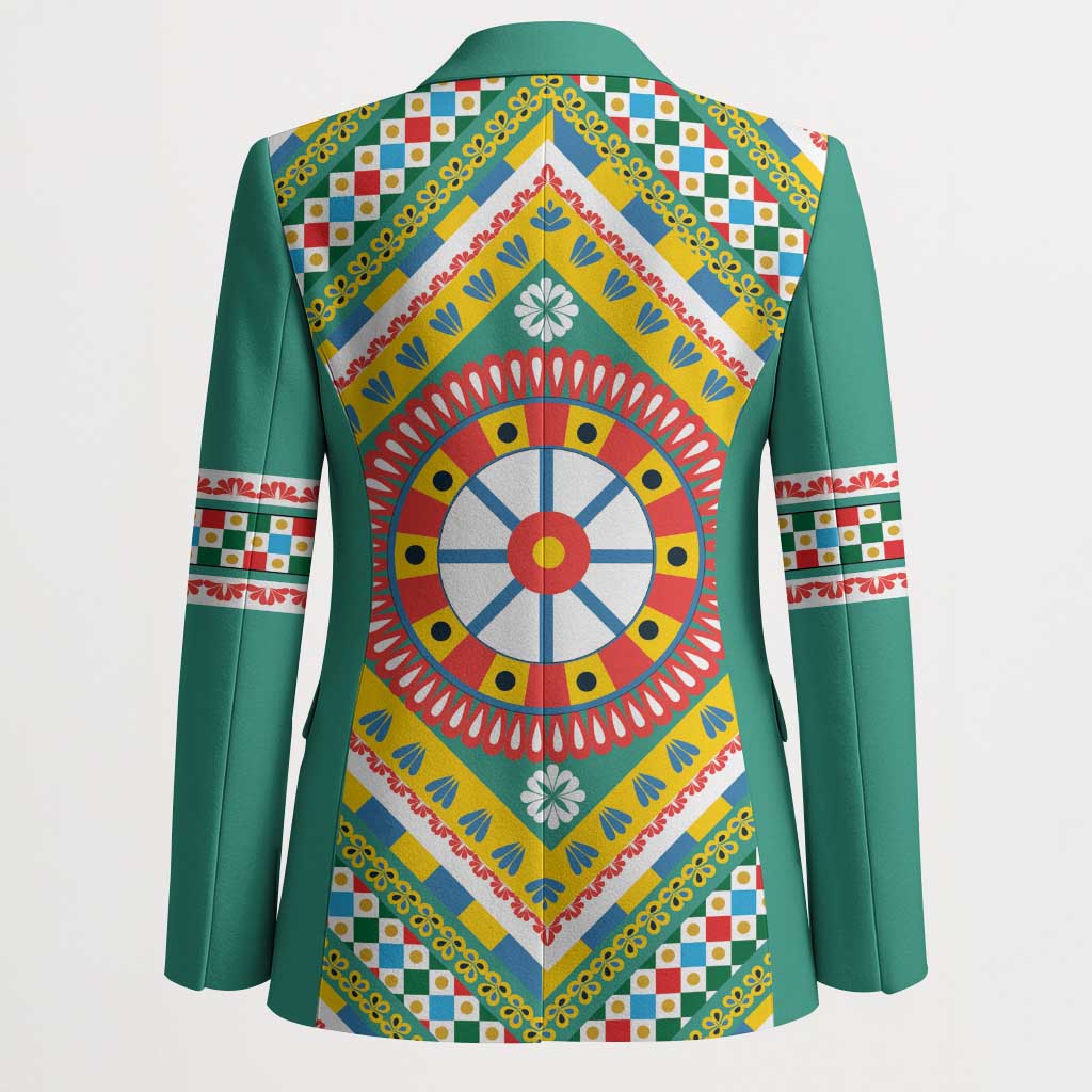 Sicily Italy Carretto Siciliano Blazer Green Sicilian Cart Wheel Pattern