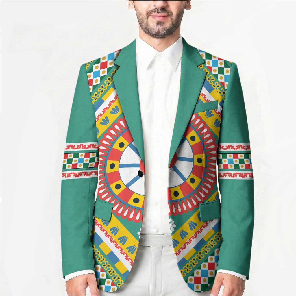 Sicily Italy Carretto Siciliano Blazer Green Sicilian Cart Wheel Pattern