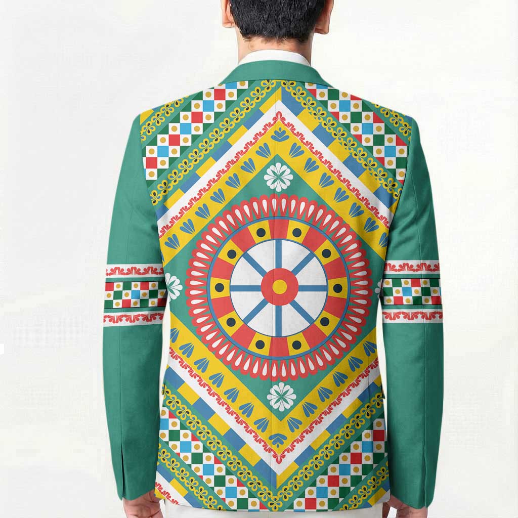 Sicily Italy Carretto Siciliano Blazer Green Sicilian Cart Wheel Pattern