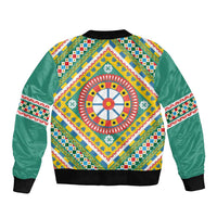 Sicily Italy Carretto Siciliano Bomber Jacket Green Sicilian Cart Wheel Pattern