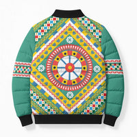 Sicily Italy Carretto Siciliano Bomber Puffer Jacket Green Sicilian Cart Wheel Pattern