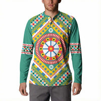 Sicily Italy Carretto Siciliano Button Sweatshirt Green Sicilian Cart Wheel Pattern