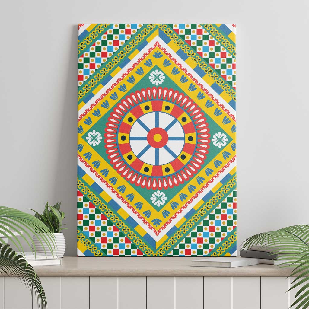 Sicily Italy Carretto Siciliano Canvas Wall Art Green Sicilian Cart Wheel Pattern