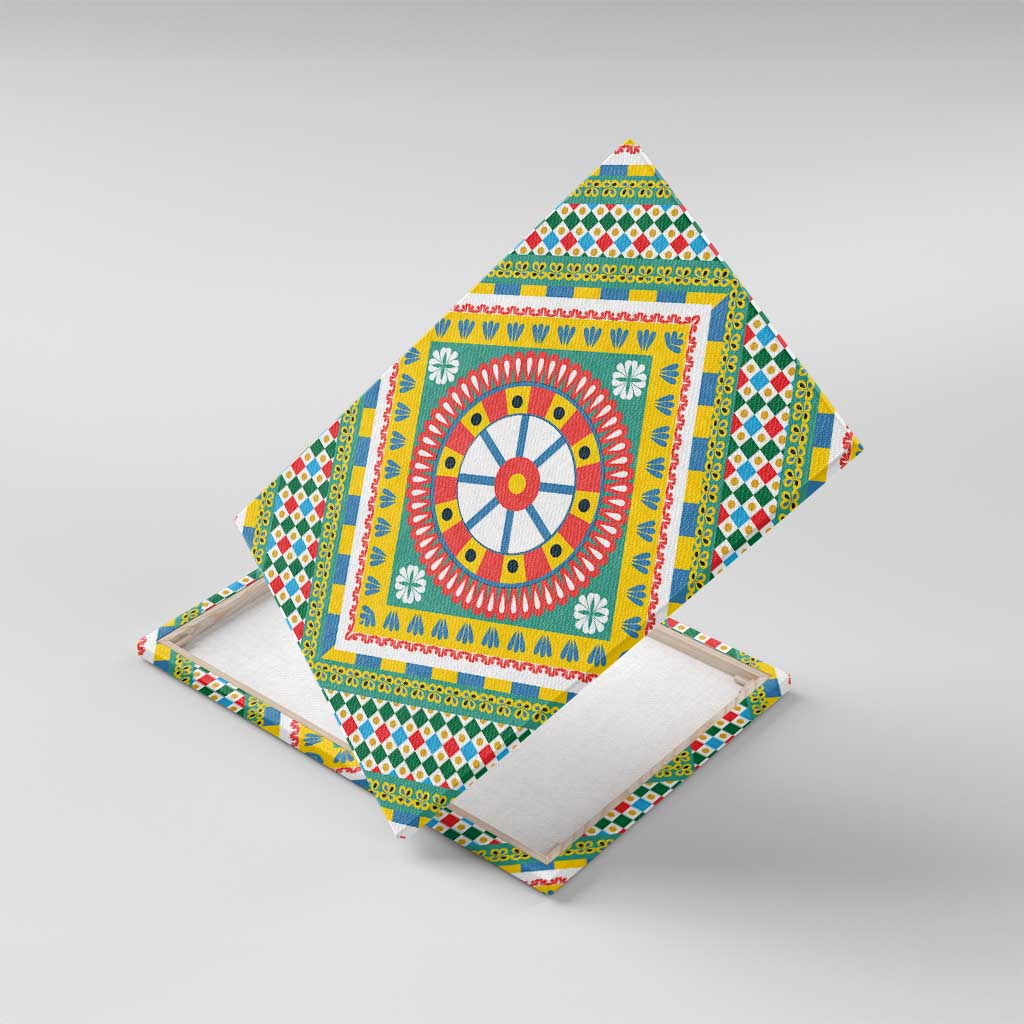 Sicily Italy Carretto Siciliano Canvas Wall Art Green Sicilian Cart Wheel Pattern