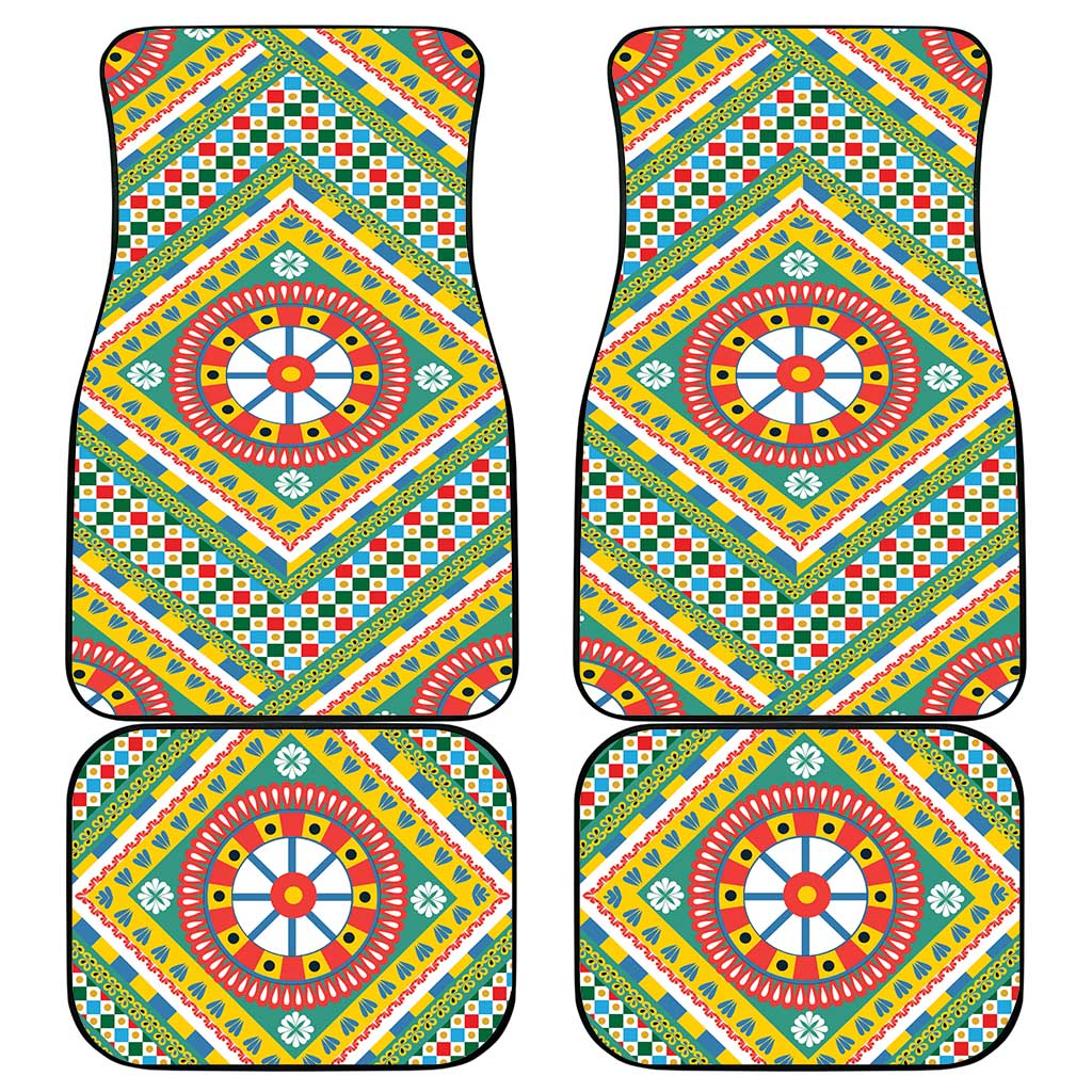 Sicily Italy Carretto Siciliano Car Mats Green Sicilian Cart Wheel Pattern