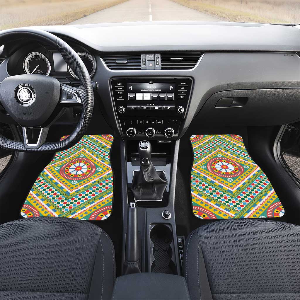 Sicily Italy Carretto Siciliano Car Mats Green Sicilian Cart Wheel Pattern