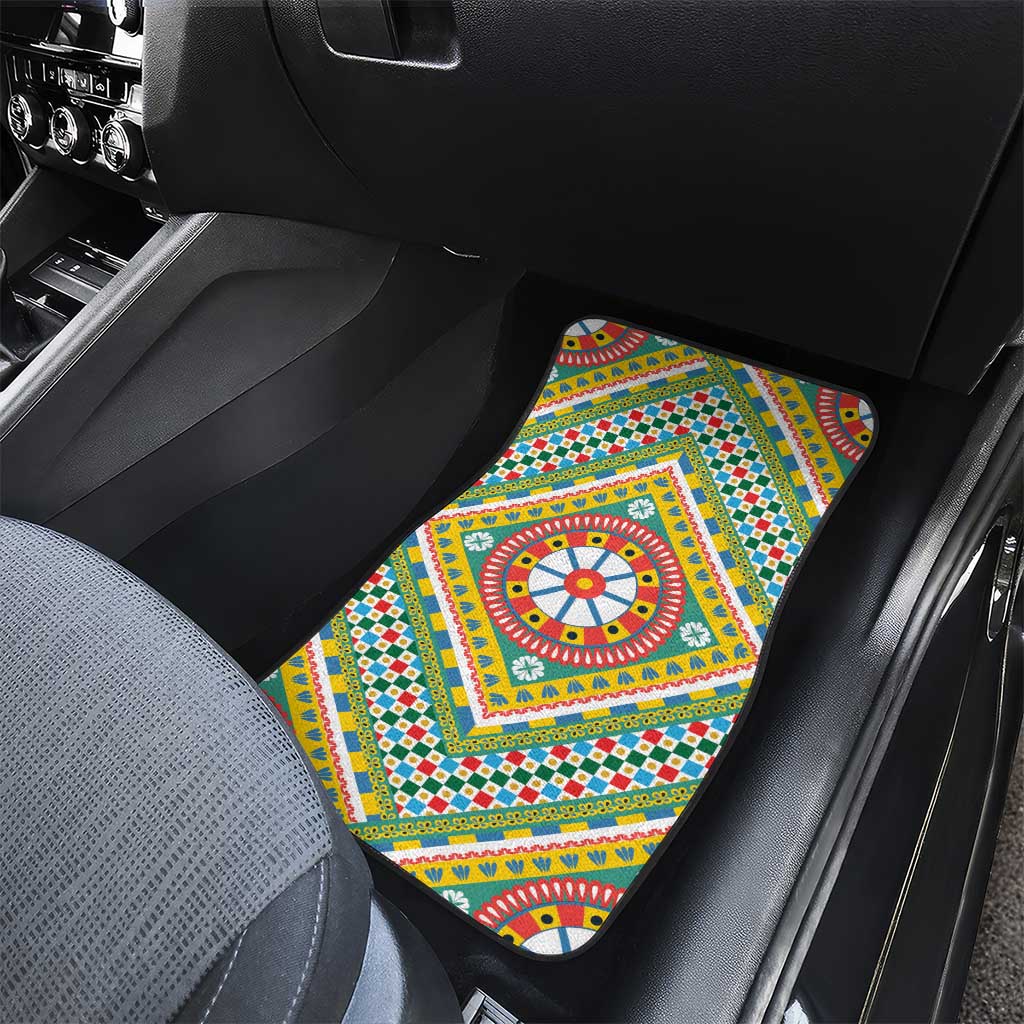 Sicily Italy Carretto Siciliano Car Mats Green Sicilian Cart Wheel Pattern