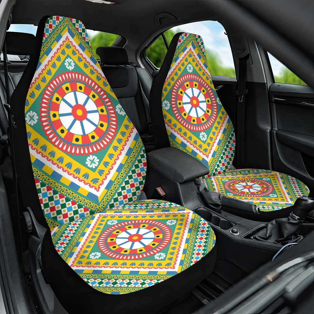 Sicily Italy Carretto Siciliano Car Seat Cover Green Sicilian Cart Wheel Pattern