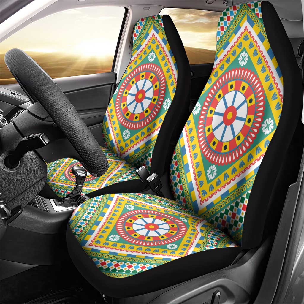 Sicily Italy Carretto Siciliano Car Seat Cover Green Sicilian Cart Wheel Pattern