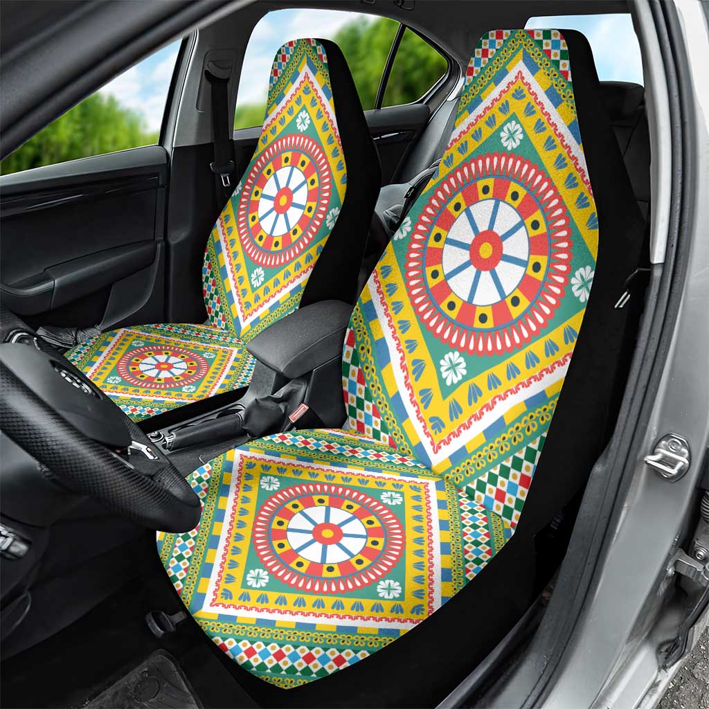 Sicily Italy Carretto Siciliano Car Seat Cover Green Sicilian Cart Wheel Pattern