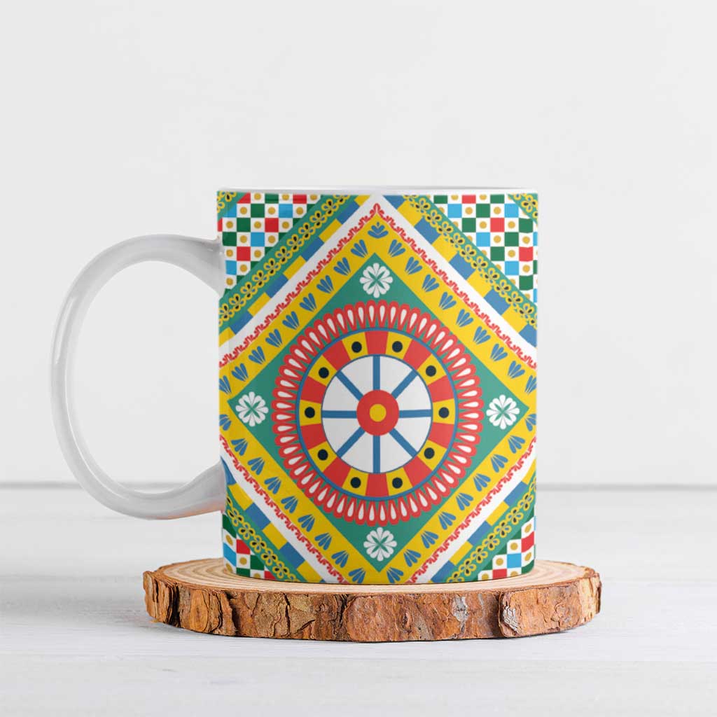 Sicily Italy Carretto Siciliano Ceramic Mug Green Sicilian Cart Wheel Pattern