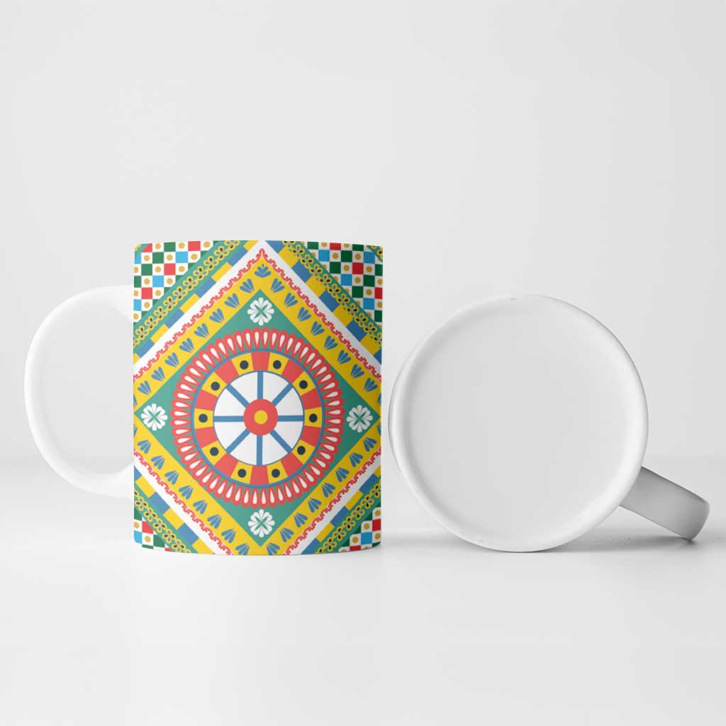 Sicily Italy Carretto Siciliano Ceramic Mug Green Sicilian Cart Wheel Pattern