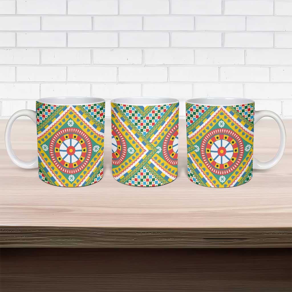 Sicily Italy Carretto Siciliano Ceramic Mug Green Sicilian Cart Wheel Pattern