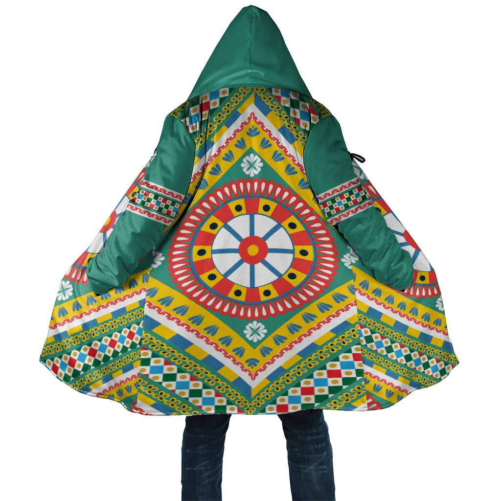 Sicily Italy Carretto Siciliano Cloak Green Sicilian Cart Wheel Pattern