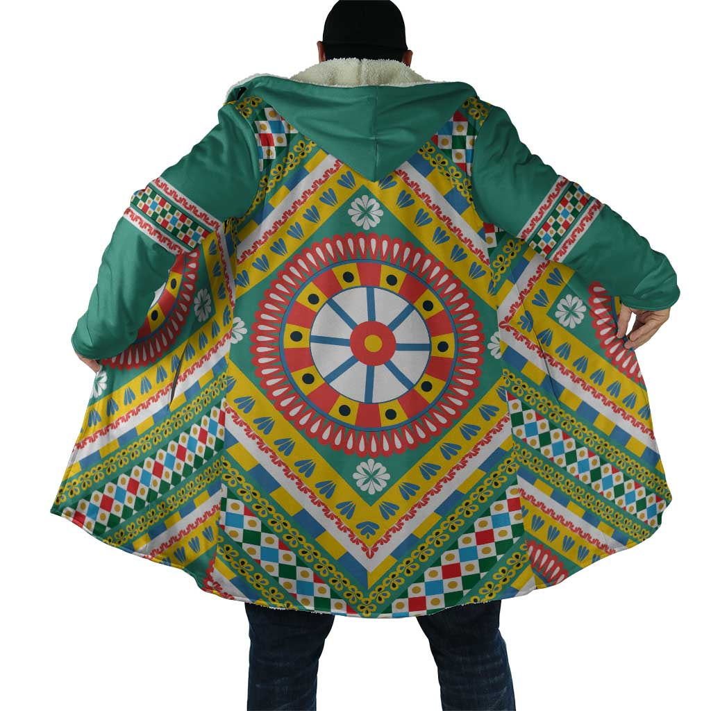 Sicily Italy Carretto Siciliano Cloak Green Sicilian Cart Wheel Pattern